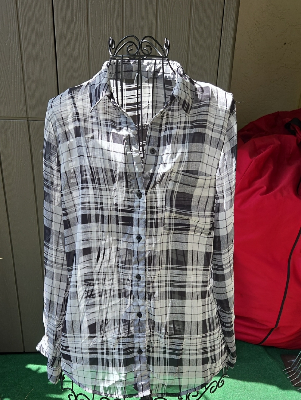 Black & White Plaid Button-Up Shirt